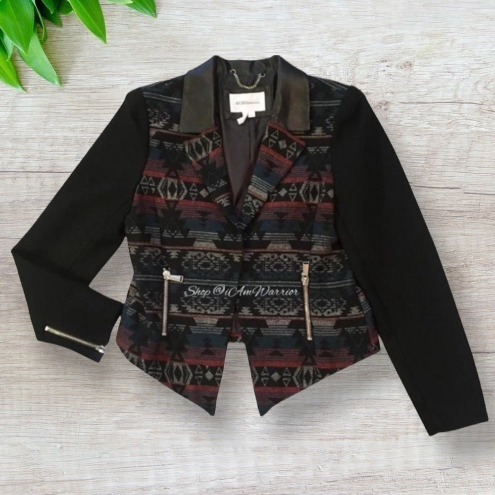 Bcbgeneration Black Wool Aztec Print Moto Jacket … - image 2